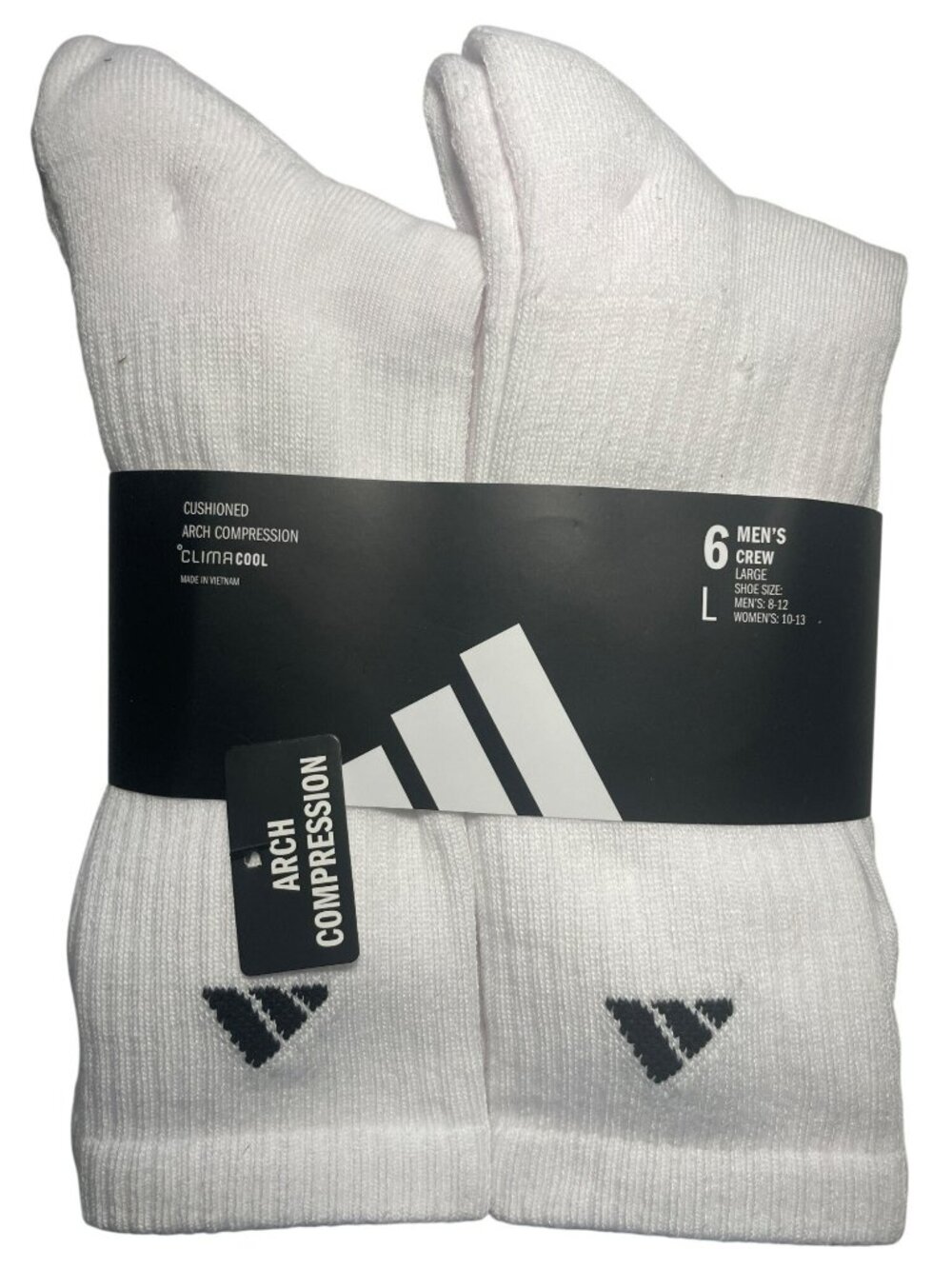 Adidas 6-Pack ClimaCool Crew Socks Large White/Black Size Men's 8-12 Wmn's 10-13